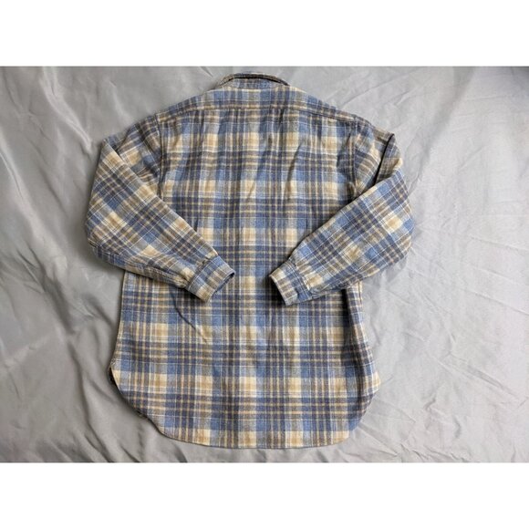 Vintage Pendleton Flannel Shirt Blue & Beige Virgin Wool Button Up Mens Size L - Picture 4 of 7